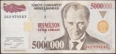7.Emisyon 5 000 000 Lira J62 978143 Çok Temiz+