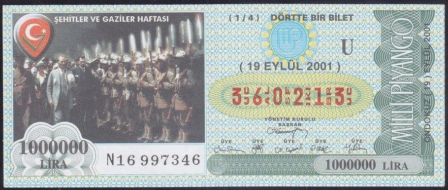 2001 19 EYLÜL ÇEYREK BİLET - U SERİSİ