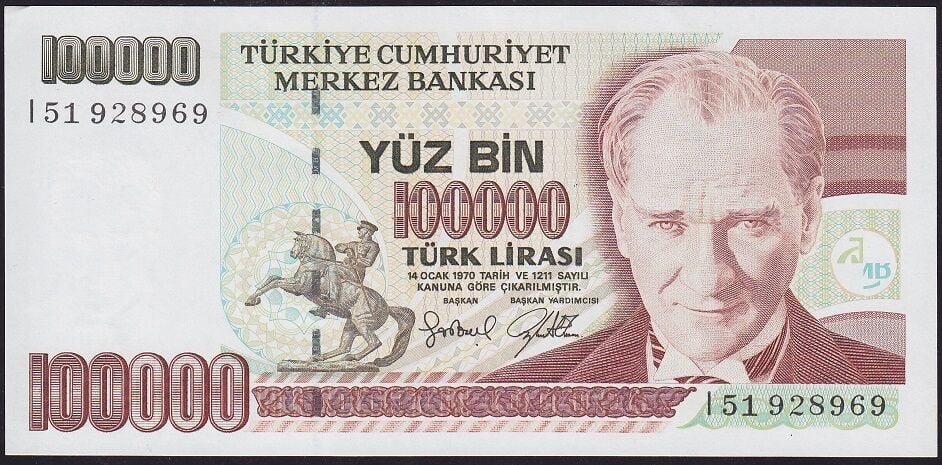 7.Emisyon 3.Tertip 100000 Lira I51 928969 Ççt Çilaltı