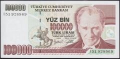 7.Emisyon 3.Tertip 100000 Lira I51 928969 Ççt Çilaltı
