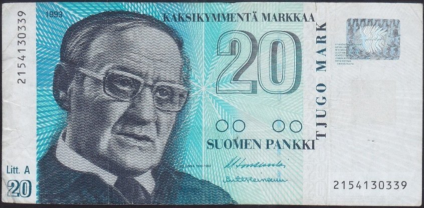 Finlandiya 20 Markkaa 1993 Çok Temiz