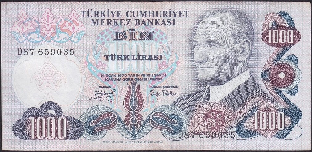 6.EMİSYON 2.TERTİP 1000 LİRA D87 659035 ÇOK TEMİZ +