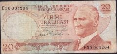 6.Emisyon 2.Tertip 20 Lira E50 004204 Çok Temiz