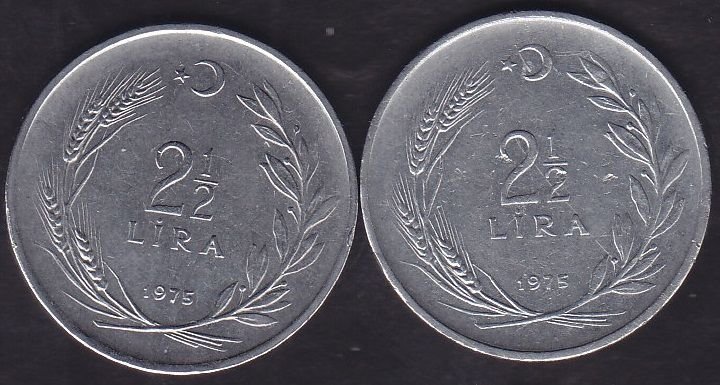 1975 Yılı 2.5 Lira (Ters Düz Takım)