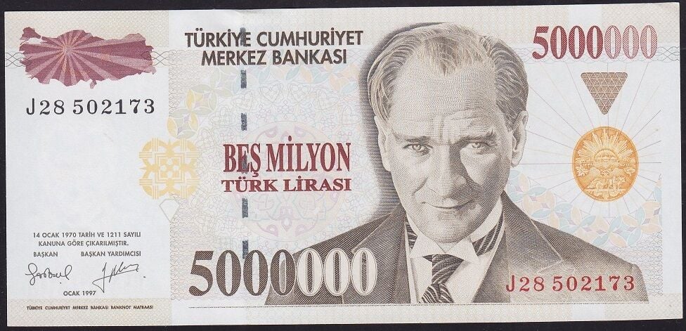 7.Emisyon 5000000 Lira J28 502173 Çilaltı Çil