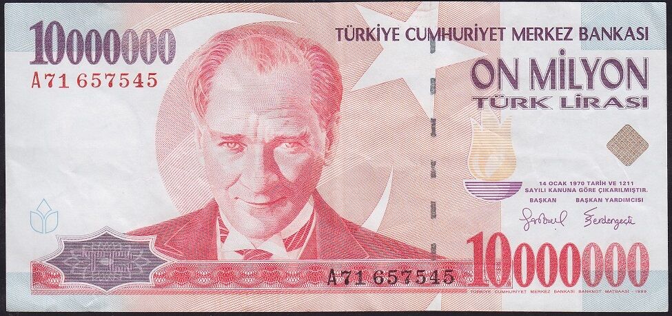 7.Emisyon 10000000 Lira A71 657545 Çok Temiz+