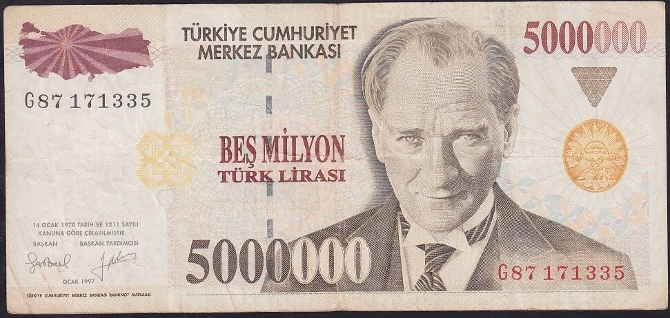 7.Emisyon 5000000 Lira G87 171335 Çok Temiz+