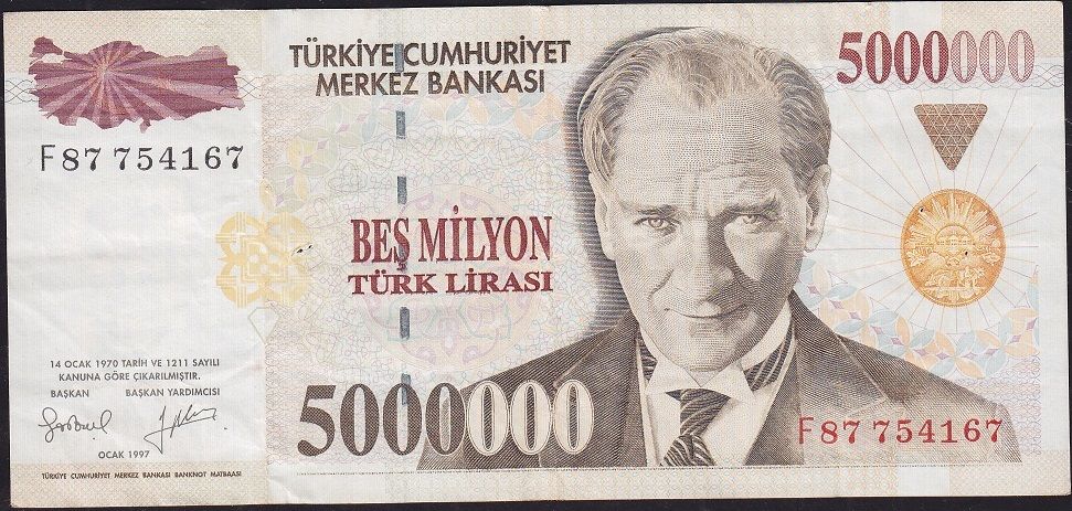 7.Emisyon 5 000 000 Lira F87 754167 Çok Temiz