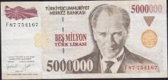 7.Emisyon 5 000 000 Lira F87 754167 Çok Temiz
