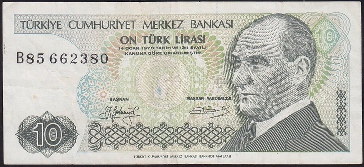 7.Emisyon 1.Tertip 10 Lira B85 662380 Çok Temiz