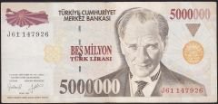 7.Emisyon 5 000 000 Lira J61 147926 Çok Temiz+