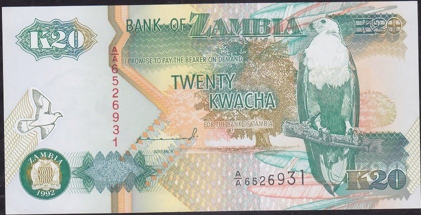 Zambia 20 Kwacha 1992 Çilaltı