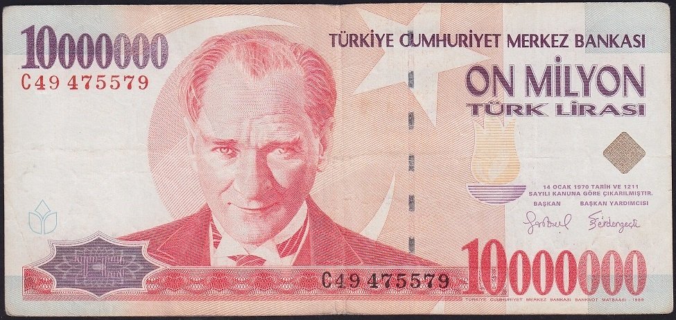7.Emisyon 10 000 000 Lira C49 475579 Çok Temiz