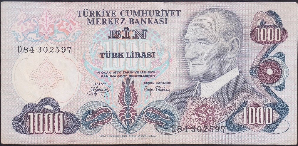 6.EMİSYON 2.TERTİP 1000 LİRA D84 302597 ÇOK TEMİZ +