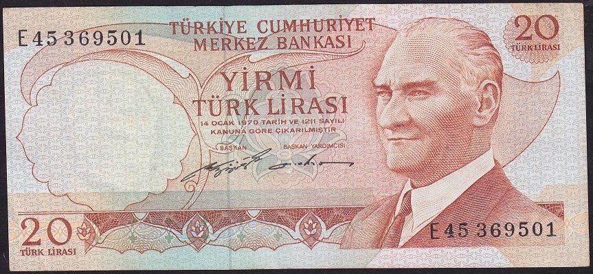 6.Emisyon 2.Tertip 20 Lira E45 369501 Çok Temiz+