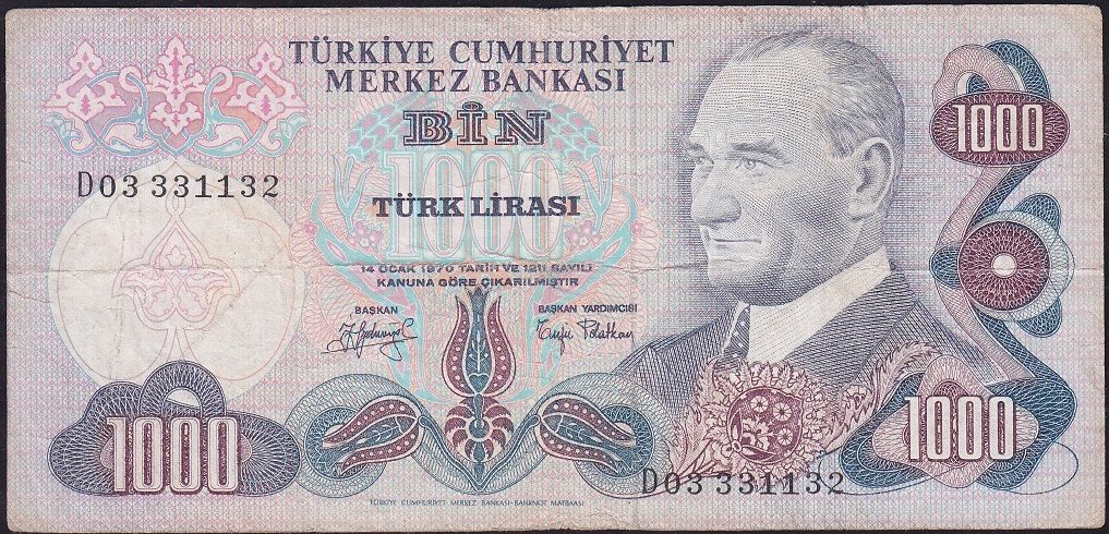 6.Emisyon 2.Tertip 1000 Lira D03 331132 Temiz