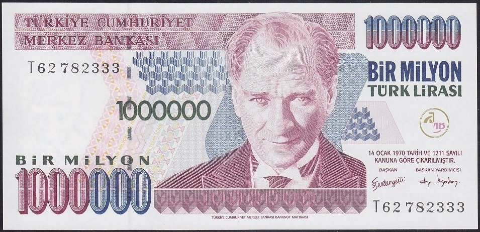 7.EMİSYON 3.TERTİP 1 000 000 LİRA T62 782333 ÇİL