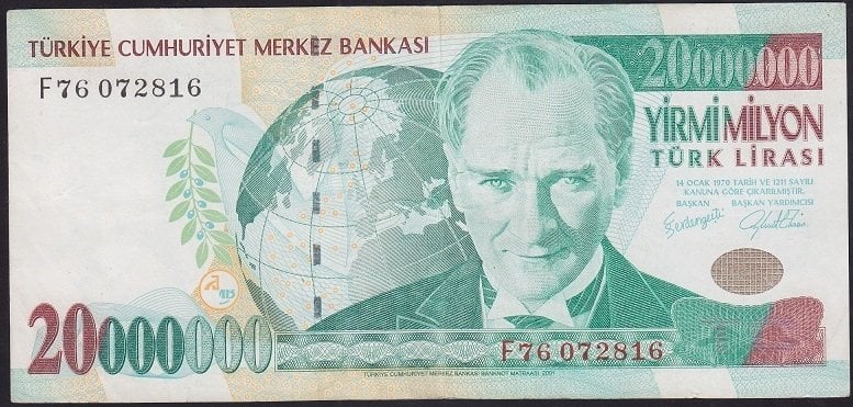 7.EMİSYON 20 000 000 LİRA F76 072816 ÇOK TEMİZ +