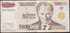 7.Emisyon 5 000 000 Lira J60 740521 Çok Temiz+