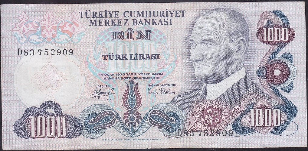 6.EMİSYON 2.TERTİP 1000 LİRA D83 752909 ÇOK TEMİZ +