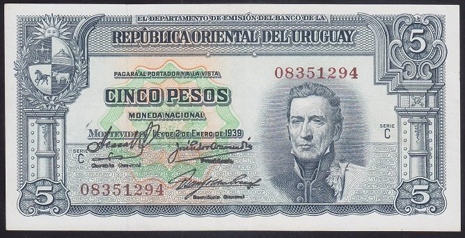 URUGUAY 5 PESOS 1939 ÇİLALTI