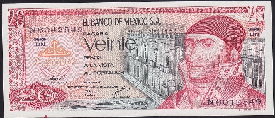 Meksika 20 Pesos 1977 Çil ( N ) Pick64d