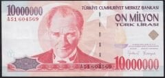 7.Emisyon 10000000 Lira A51 604569 Çok Temiz+