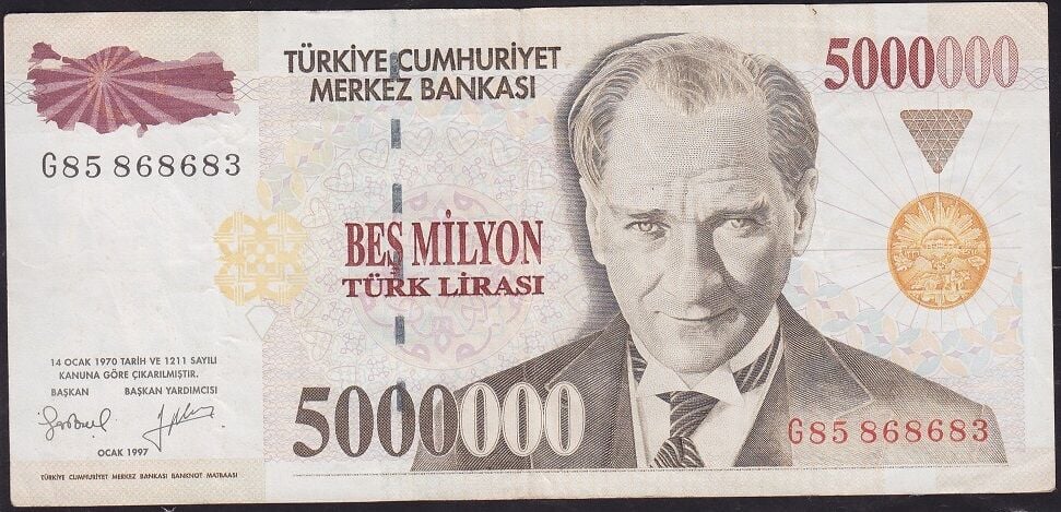 7.Emisyon 5000000 Lira G85 868683 Çok Temiz+