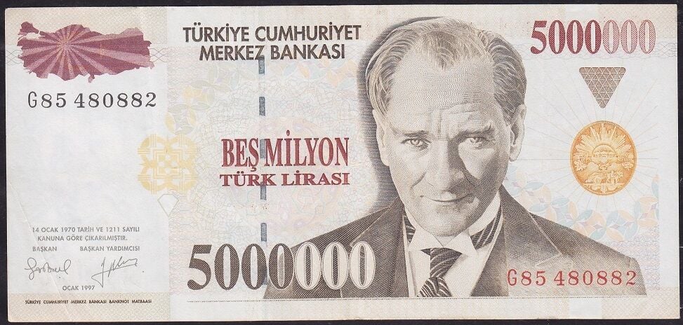 7.Emisyon 5.000.000 Lira G85 480882 Çok Temiz+