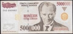 7.Emisyon 5.000.000 Lira G85 480882 Çok Temiz+