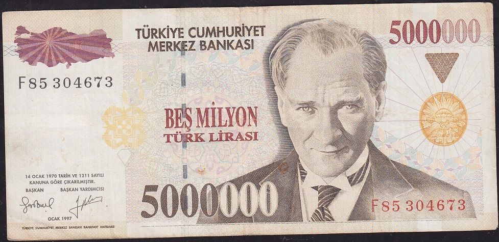 7.Emisyon 5 000 000 Lira F85 304673 Çok Temiz