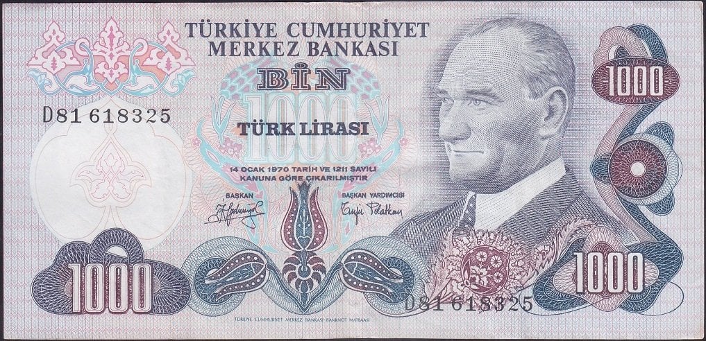 6.EMİSYON 2.TERTİP 1000 LİRA D81 618325 ÇOK TEMİZ +