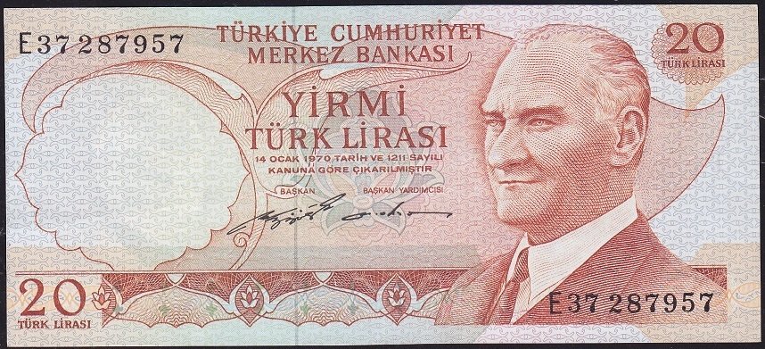 6.Emisyon 2.Tertip 20 Lira E37 287957 Çok Çok Temiz+