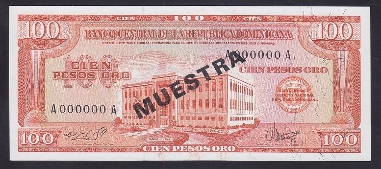 Dominik Cumhuriyeti 100 Pesos Oro 1964 Çil Specimen 104s