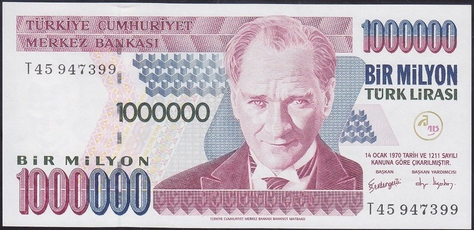 7.EMİSYON 3.TERTİP 1 000 000 LİRA T45 947399 ÇİL