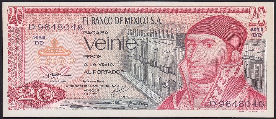 Meksika 20 Pesos 1977 Çil ( D ) Pick 64d