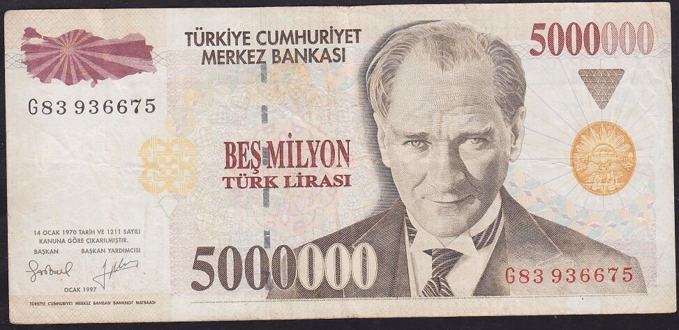 7.Emisyon 5000000 Lira G83 936675 Çok Temiz+