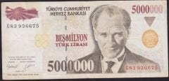 7.Emisyon 5.000.000 Lira G83 936675 Çok Temiz+
