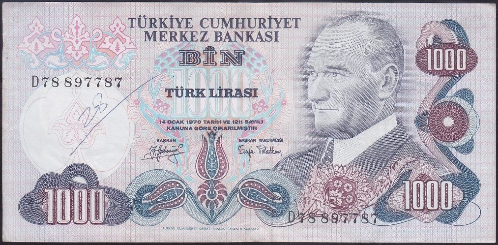 6.EMİSYON 2.TERTİP 1000 LİRA D78 897787 ÇÇT ÇİLALTI