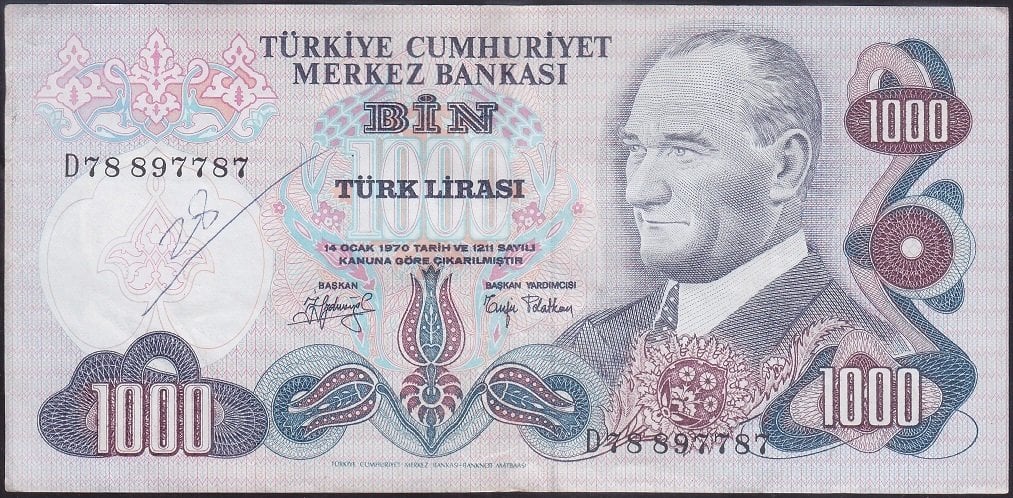 6.EMİSYON 2.TERTİP 1000 LİRA D78 897787 ÇÇT ÇİLALTI