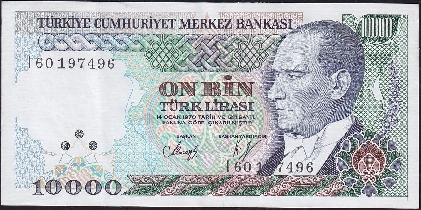 7.Emisyon 4.Tertip 10000 Lira I60 197496 Çok Çok Temiz+
