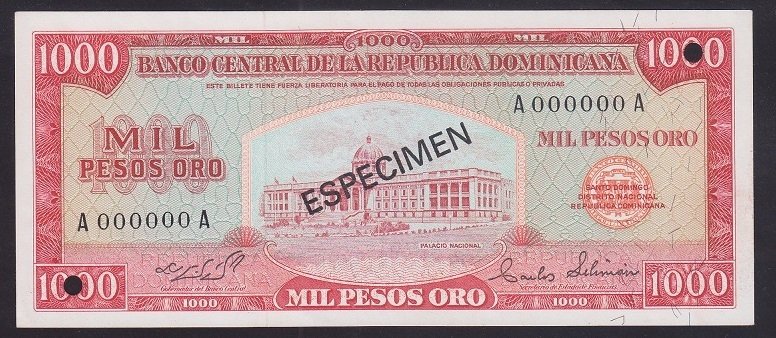 Dominik Cumhuriyeti 1000 Pesos Oro 1975 Çil Specimen Pick115aS