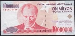 7.Emisyon 10.000.000 Lira A44 604086 Çok Temiz+