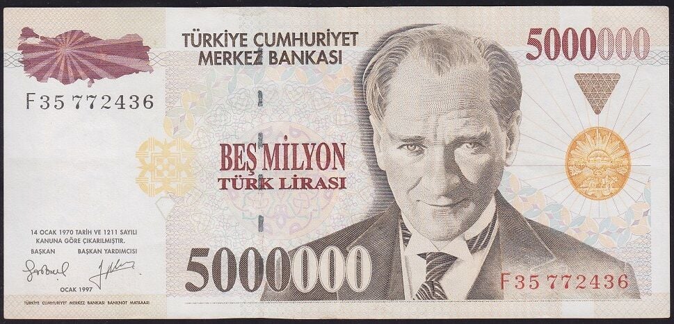 7.Emisyon 5000000 Lira F35 772436 Çok Temiz+