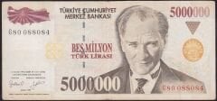 7.Emisyon 5000000 Lira G80 088084 Çok Temiz