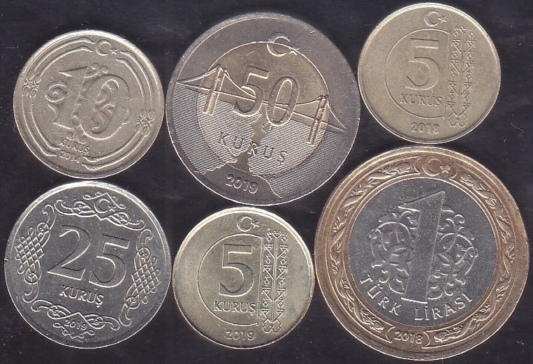 2014 -2018 -2019 Yıllarına Ait 6 adet 5-10-25-50 Kuruş ve 1 Lira Çilaltı Çil
