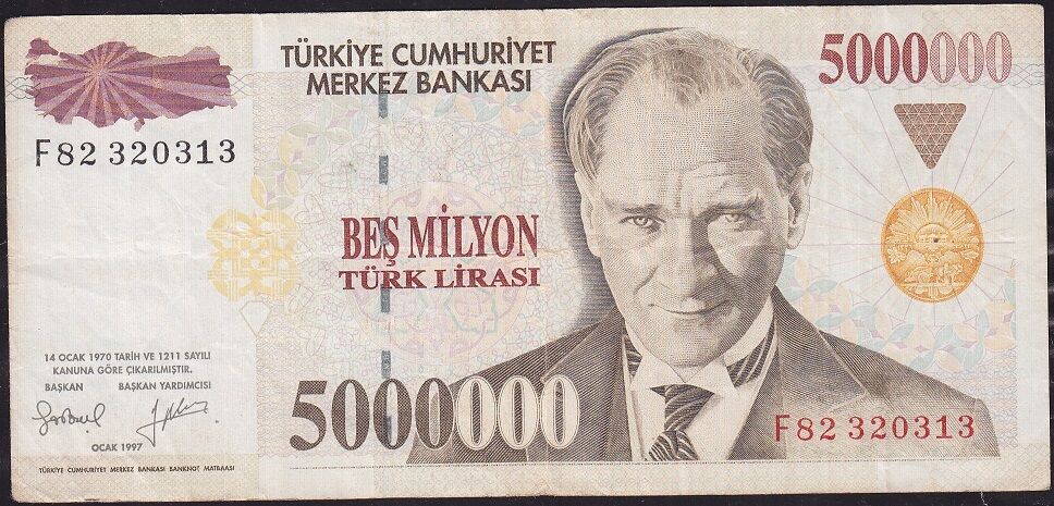 7.Emisyon 5 000 000 Lira F82 320313 Çok Temiz