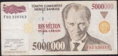 7.Emisyon 5 000 000 Lira F82 320313 Çok Temiz