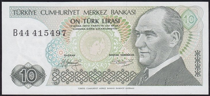 7.Emisyon 1.Tertip 10 Lira B44 415497 Çilaltı Çil