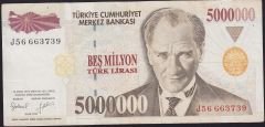 7.Emisyon 5 000 000 Lira J56 663739 Çok Temiz+